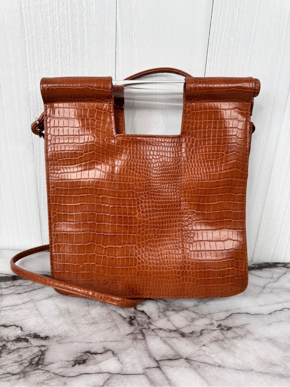 BEIS The Crossbody Bag Cognac Croc Embossed Faux Leather
